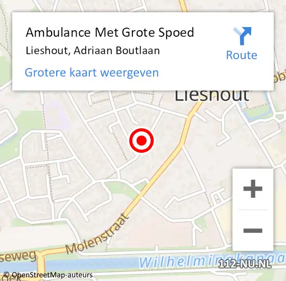 Locatie op kaart van de 112 melding: Ambulance Met Grote Spoed Naar Lieshout, Adriaan Boutlaan op 28 juni 2019 18:53