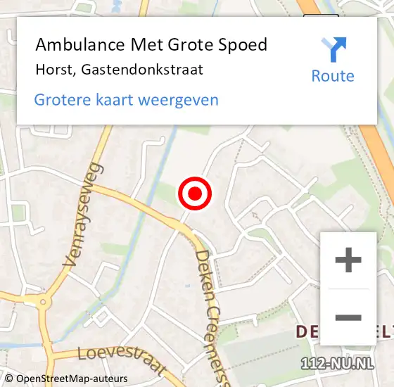 Locatie op kaart van de 112 melding: Ambulance Met Grote Spoed Naar Horst, Gastendonkstraat op 28 juni 2019 20:25