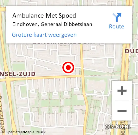 Locatie op kaart van de 112 melding: Ambulance Met Spoed Naar Eindhoven, Generaal Dibbetslaan op 28 juni 2019 21:40