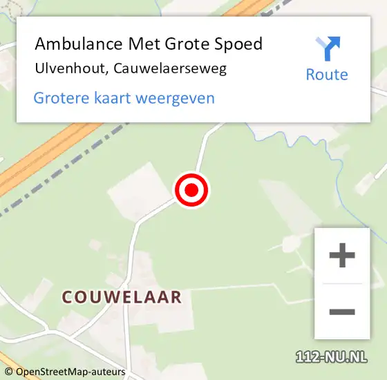 Locatie op kaart van de 112 melding: Ambulance Met Grote Spoed Naar Ulvenhout, Cauwelaerseweg op 28 juni 2019 22:33