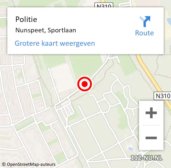 Locatie op kaart van de 112 melding: Politie Nunspeet, Sportlaan op 28 juni 2019 22:50