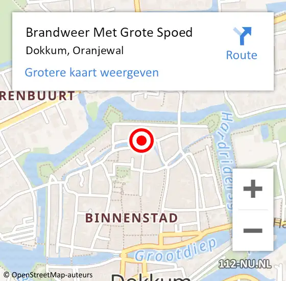 Locatie op kaart van de 112 melding: Brandweer Met Grote Spoed Naar Dokkum, Oranjewal op 28 juni 2019 23:05