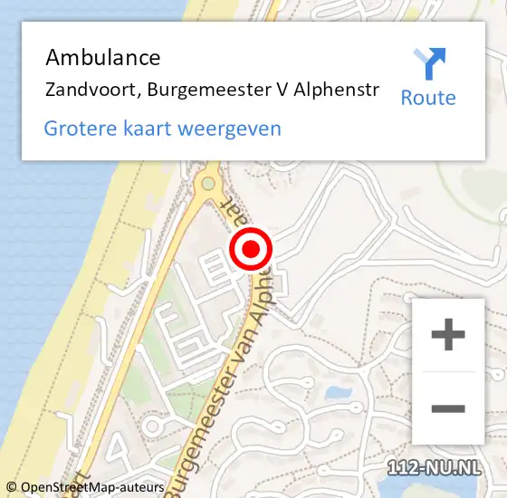 Locatie op kaart van de 112 melding: Ambulance Zandvoort, Burgemeester V Alphenstr op 29 juni 2019 00:38