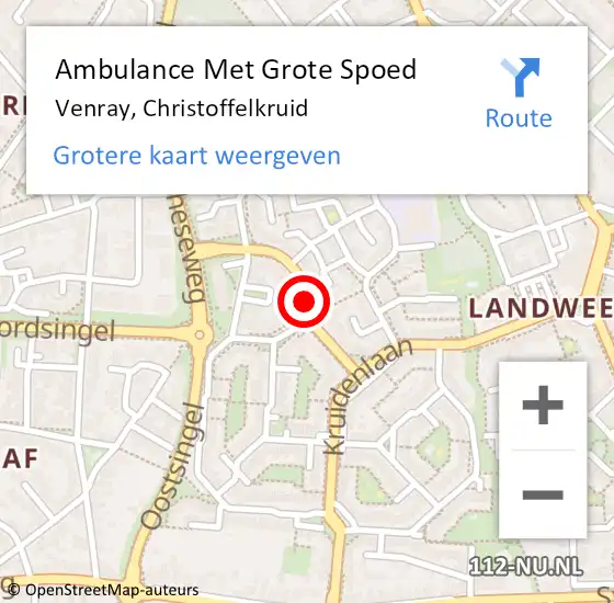 Locatie op kaart van de 112 melding: Ambulance Met Grote Spoed Naar Venray, Christoffelkruid op 29 juni 2019 03:21