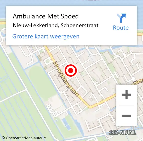 Locatie op kaart van de 112 melding: Ambulance Met Spoed Naar Nieuw-Lekkerland, Schoenerstraat op 29 juni 2019 07:33