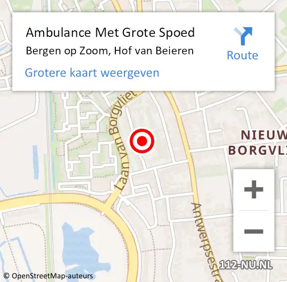 Locatie op kaart van de 112 melding: Ambulance Met Grote Spoed Naar Bergen op Zoom, Hof van Beieren op 29 juni 2019 08:28