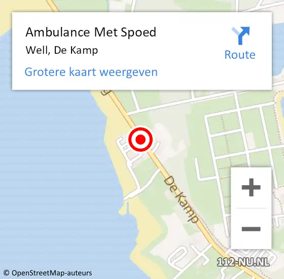 Locatie op kaart van de 112 melding: Ambulance Met Spoed Naar Well, De Kamp op 29 juni 2019 10:23