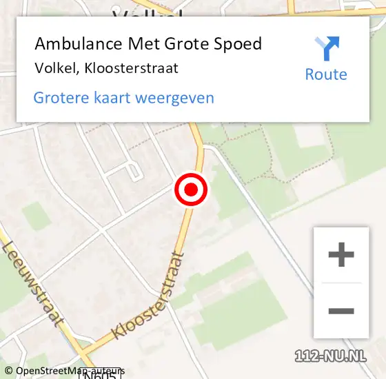 Locatie op kaart van de 112 melding: Ambulance Met Grote Spoed Naar Volkel, Kloosterstraat op 29 juni 2019 10:57