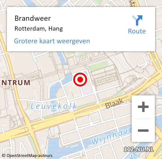Locatie op kaart van de 112 melding: Brandweer Rotterdam, Hang op 29 juni 2019 13:47