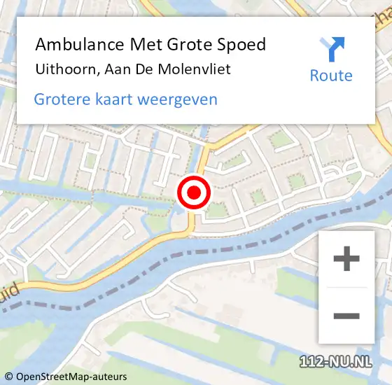 Locatie op kaart van de 112 melding: Ambulance Met Grote Spoed Naar Uithoorn, Aan De Molenvliet op 5 april 2014 23:25