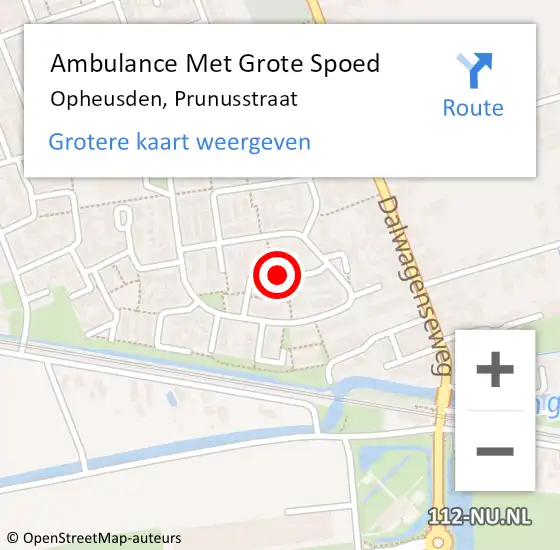 Locatie op kaart van de 112 melding: Ambulance Met Grote Spoed Naar Opheusden, Prunusstraat op 29 juni 2019 15:13
