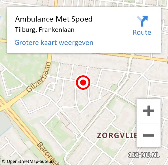 Locatie op kaart van de 112 melding: Ambulance Met Spoed Naar Tilburg, Frankenlaan op 29 juni 2019 15:38