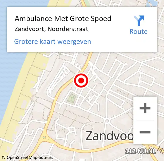 Locatie op kaart van de 112 melding: Ambulance Met Grote Spoed Naar Zandvoort, Noorderstraat op 29 juni 2019 15:48