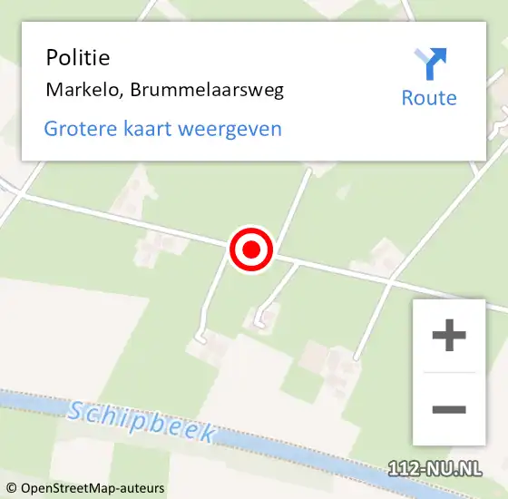 Locatie op kaart van de 112 melding: Politie Markelo, Brummelaarsweg op 29 juni 2019 16:49
