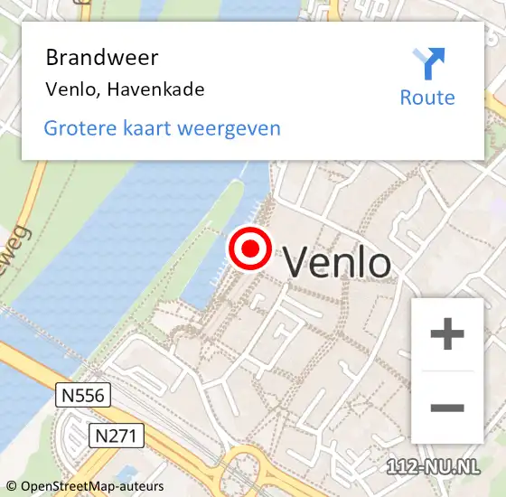 Locatie op kaart van de 112 melding: Brandweer Venlo, Havenkade op 29 juni 2019 17:13