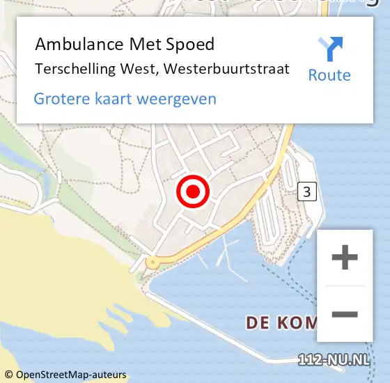 Locatie op kaart van de 112 melding: Ambulance Met Spoed Naar Terschelling West, Westerbuurtstraat op 6 april 2014 00:12