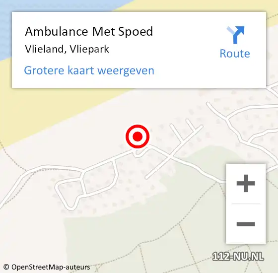 Locatie op kaart van de 112 melding: Ambulance Met Spoed Naar Vlieland, Vliepark op 6 april 2014 00:28