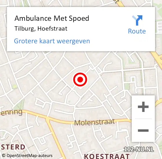 Locatie op kaart van de 112 melding: Ambulance Met Spoed Naar Tilburg, Hoefstraat op 29 juni 2019 21:14