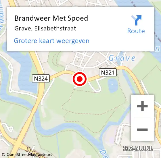 Locatie op kaart van de 112 melding: Brandweer Met Spoed Naar Grave, Elisabethstraat op 29 juni 2019 21:41