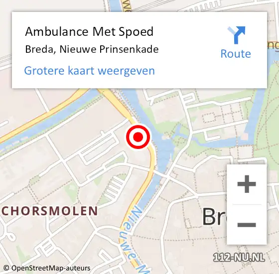 Locatie op kaart van de 112 melding: Ambulance Met Spoed Naar Breda, Nieuwe Prinsenkade op 30 juni 2019 00:07