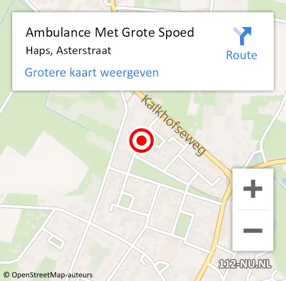 Locatie op kaart van de 112 melding: Ambulance Met Grote Spoed Naar Haps, Asterstraat op 30 juni 2019 02:06