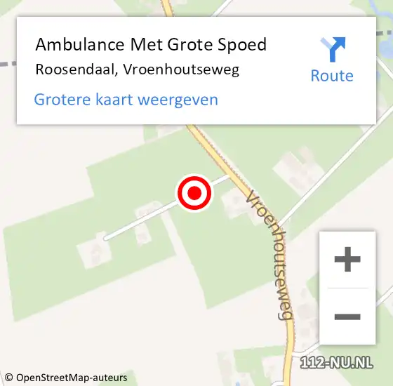 Locatie op kaart van de 112 melding: Ambulance Met Grote Spoed Naar Roosendaal, Vroenhoutseweg op 30 juni 2019 04:06