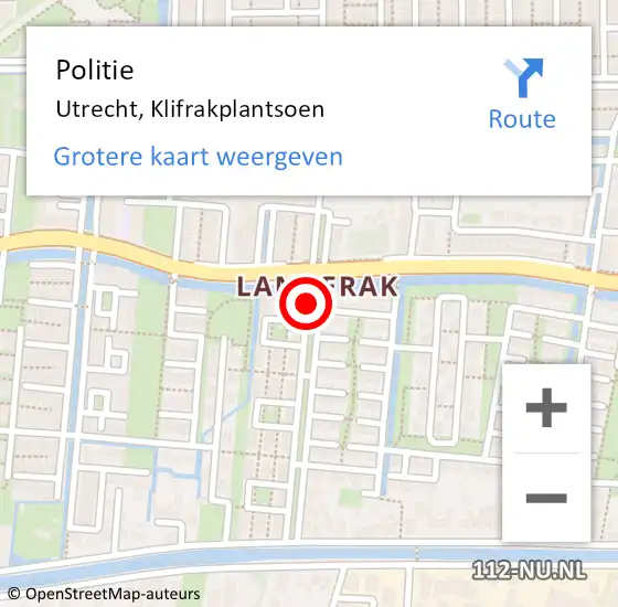 Locatie op kaart van de 112 melding: Politie Utrecht, Klifrakplantsoen op 30 juni 2019 07:34