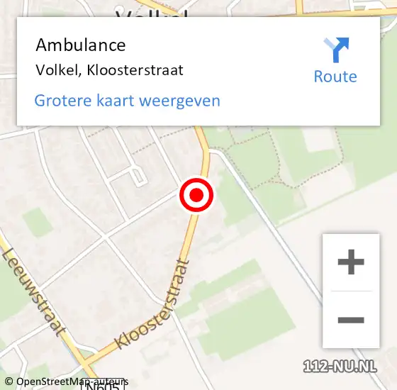 Locatie op kaart van de 112 melding: Ambulance Volkel, Kloosterstraat op 30 juni 2019 09:01