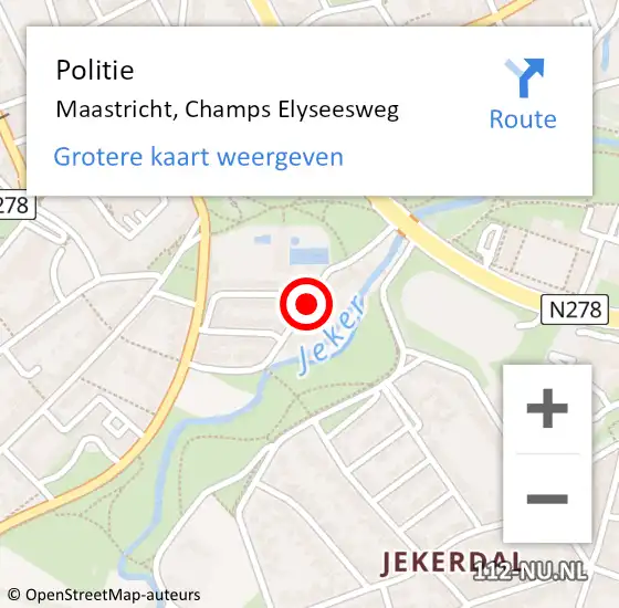 Locatie op kaart van de 112 melding: Politie Maastricht, Champs Elyseesweg op 30 juni 2019 09:11