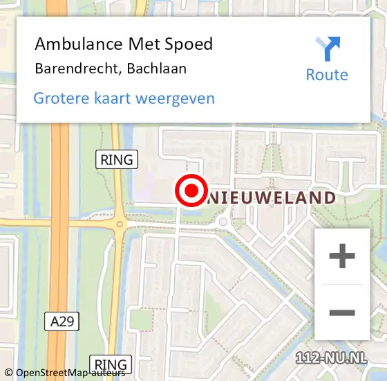 Locatie op kaart van de 112 melding: Ambulance Met Spoed Naar Barendrecht, Bachlaan op 30 juni 2019 09:49