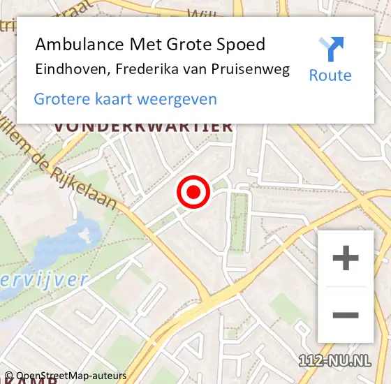 Locatie op kaart van de 112 melding: Ambulance Met Grote Spoed Naar Eindhoven, Frederika van Pruisenweg op 30 juni 2019 11:11