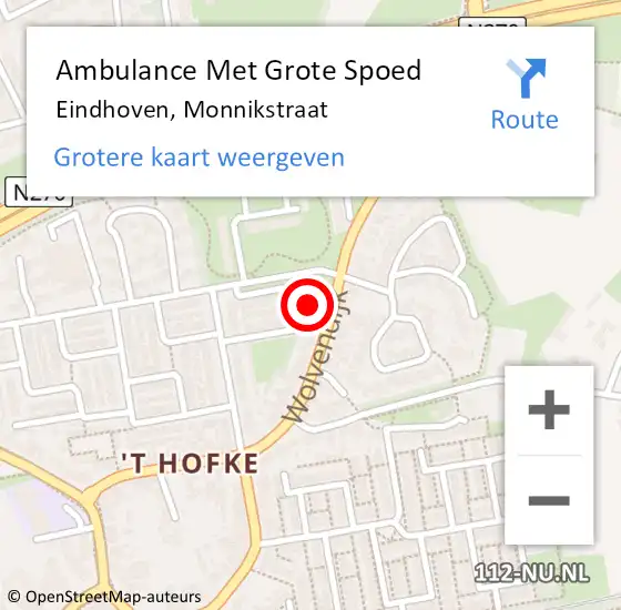 Locatie op kaart van de 112 melding: Ambulance Met Grote Spoed Naar Eindhoven, Monnikstraat op 30 juni 2019 13:38