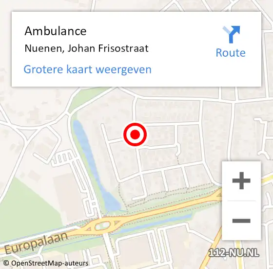 Locatie op kaart van de 112 melding: Ambulance Nuenen, Johan Frisostraat op 30 juni 2019 13:47