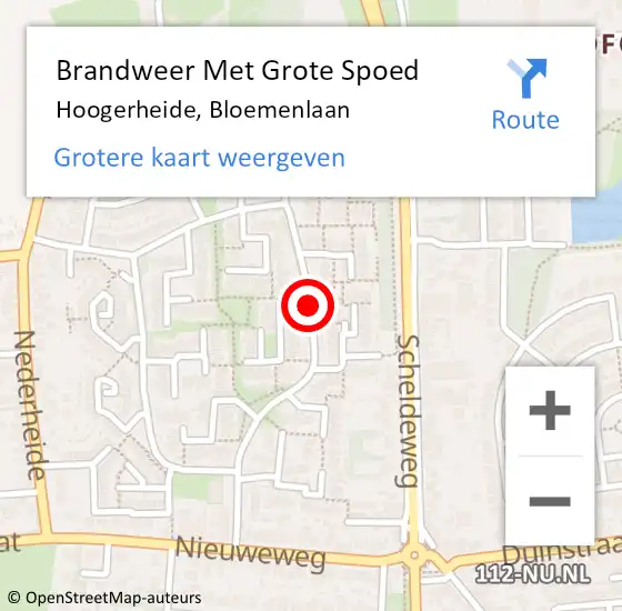 Locatie op kaart van de 112 melding: Brandweer Met Grote Spoed Naar Hoogerheide, Bloemenlaan op 30 juni 2019 14:38