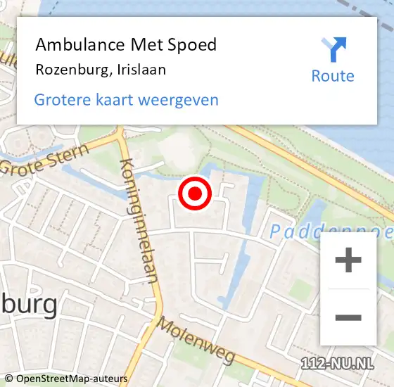 Locatie op kaart van de 112 melding: Ambulance Met Spoed Naar Rozenburg, Irislaan op 30 juni 2019 14:41