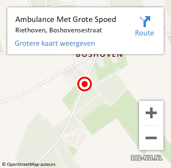 Locatie op kaart van de 112 melding: Ambulance Met Grote Spoed Naar Riethoven, Boshovensestraat op 30 juni 2019 15:44