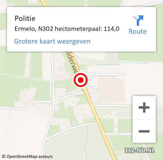 Locatie op kaart van de 112 melding: Politie Ermelo, N302 hectometerpaal: 114,0 op 30 juni 2019 19:26