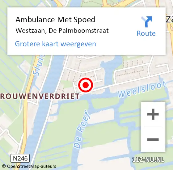 Locatie op kaart van de 112 melding: Ambulance Met Spoed Naar Westzaan, De Palmboomstraat op 30 juni 2019 20:40