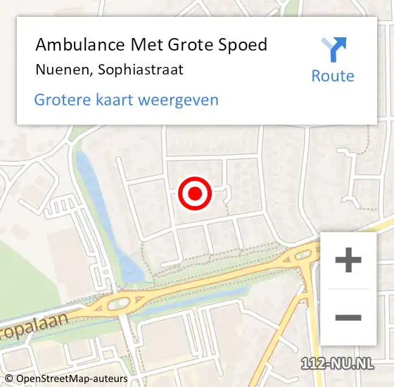 Locatie op kaart van de 112 melding: Ambulance Met Grote Spoed Naar Nuenen, Sophiastraat op 1 juli 2019 00:10