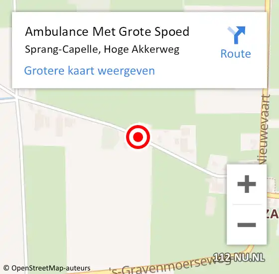 Locatie op kaart van de 112 melding: Ambulance Met Grote Spoed Naar Sprang-Capelle, Hoge Akkerweg op 1 juli 2019 05:10