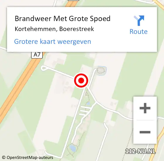 Locatie op kaart van de 112 melding: Brandweer Met Grote Spoed Naar Kortehemmen, Boerestreek op 1 juli 2019 07:48