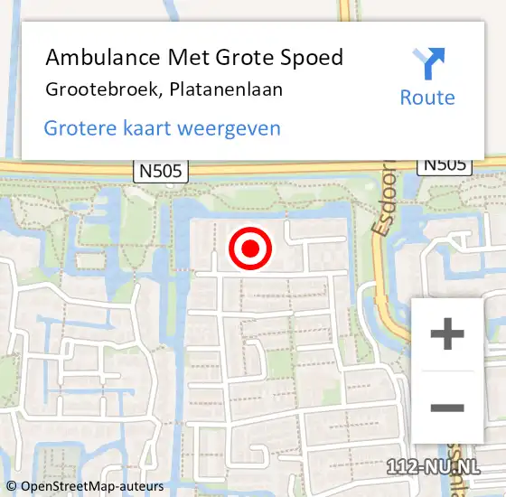 Locatie op kaart van de 112 melding: Ambulance Met Grote Spoed Naar Grootebroek, Platanenlaan op 1 juli 2019 08:43