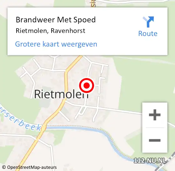 Locatie op kaart van de 112 melding: Brandweer Met Spoed Naar Rietmolen, Ravenhorst op 1 juli 2019 10:35