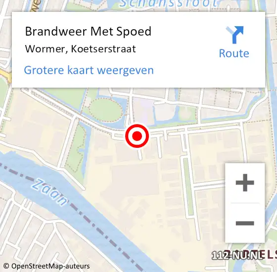 Locatie op kaart van de 112 melding: Brandweer Met Spoed Naar Wormer, Koetserstraat op 1 juli 2019 10:50