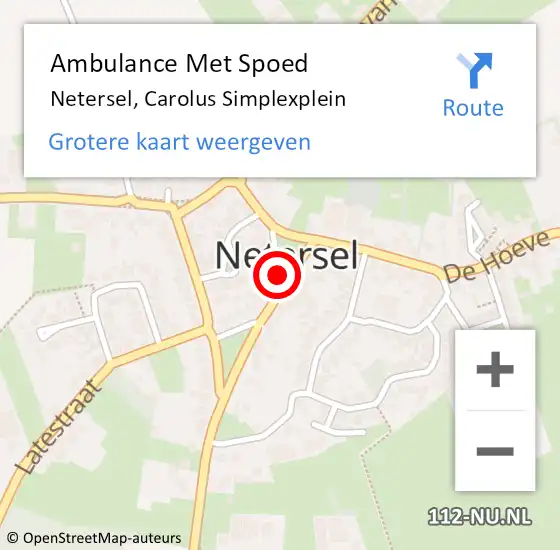Locatie op kaart van de 112 melding: Ambulance Met Spoed Naar Netersel, Carolus Simplexplein op 1 juli 2019 10:55