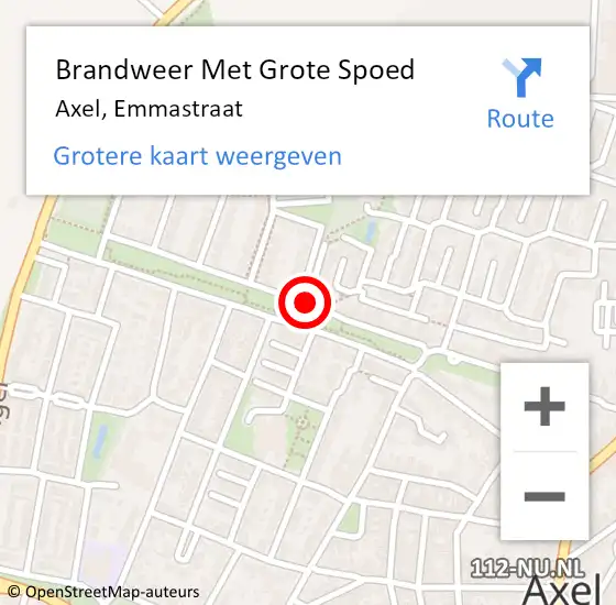 Locatie op kaart van de 112 melding: Brandweer Met Grote Spoed Naar Axel, Emmastraat op 1 juli 2019 11:07