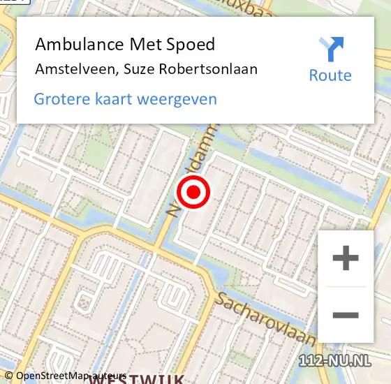 Locatie op kaart van de 112 melding: Ambulance Met Spoed Naar Amstelveen, Suze Robertsonlaan op 1 juli 2019 11:12