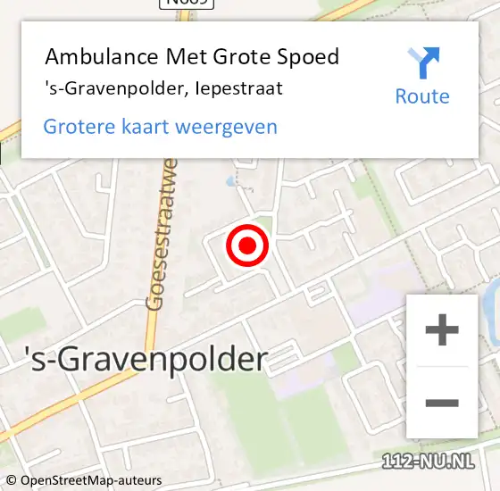 Locatie op kaart van de 112 melding: Ambulance Met Grote Spoed Naar 's-Gravenpolder, Iepestraat op 1 juli 2019 11:31