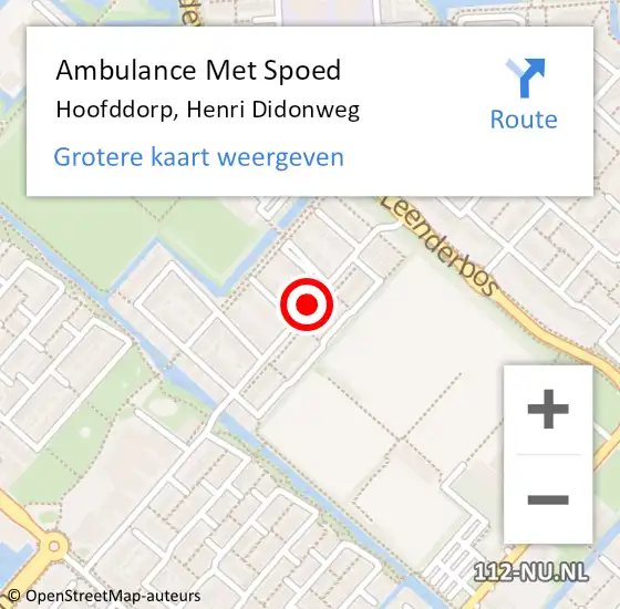 Locatie op kaart van de 112 melding: Ambulance Met Spoed Naar Hoofddorp, Henri Didonweg op 1 juli 2019 11:45