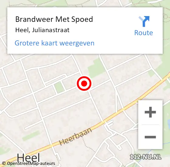 Locatie op kaart van de 112 melding: Brandweer Met Spoed Naar Heel, Julianastraat op 1 juli 2019 11:47